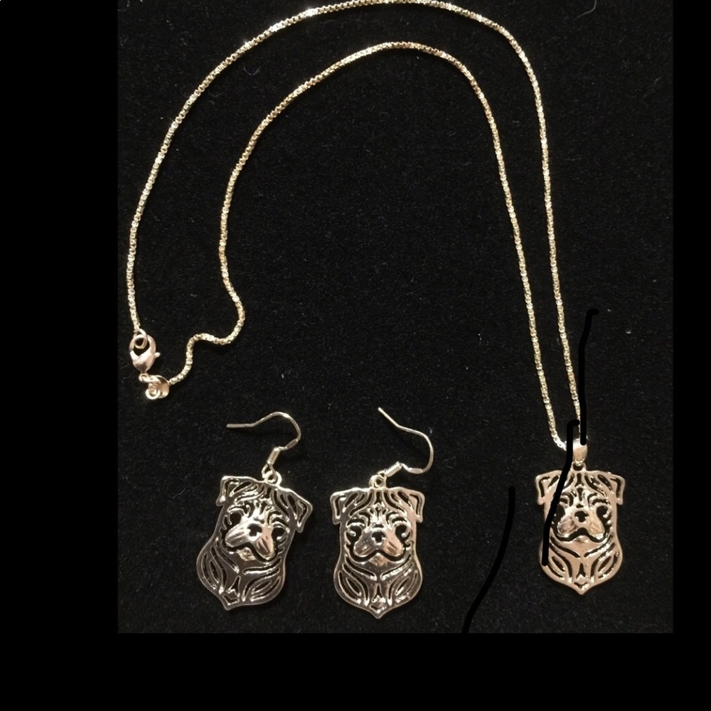 Pug 18” Necklace/Earring Set NEW